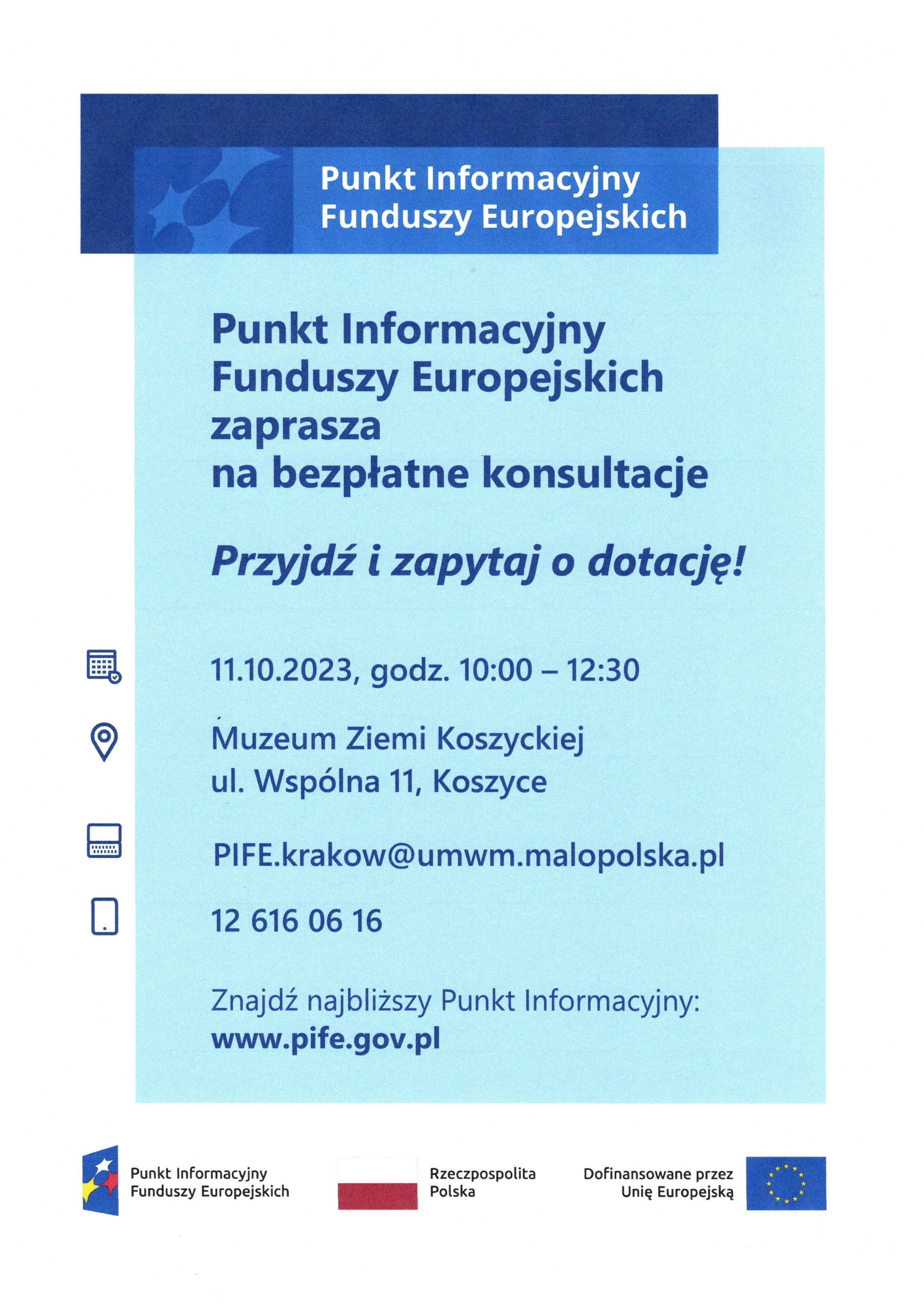 plakat konsultacje z Funduszy Europejskich